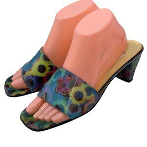 Ann Marino Vintage Y2K butterfly sunflower holographic kitten heels Mules Sz 8.5